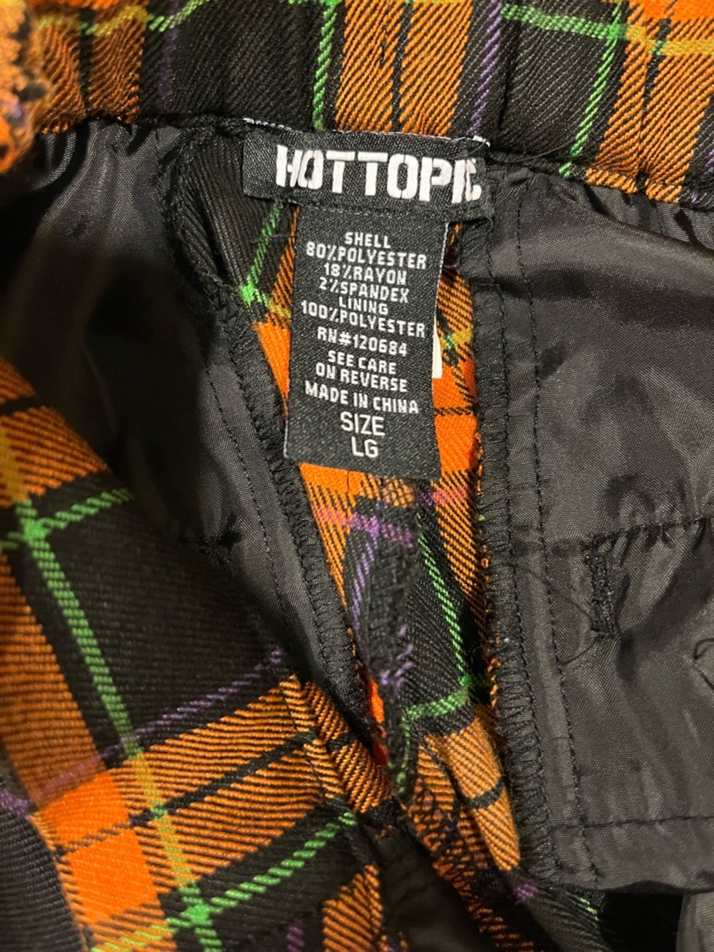 Hot Topic Black & Orange Plaid Trousers Size L - Picture 2 of 10